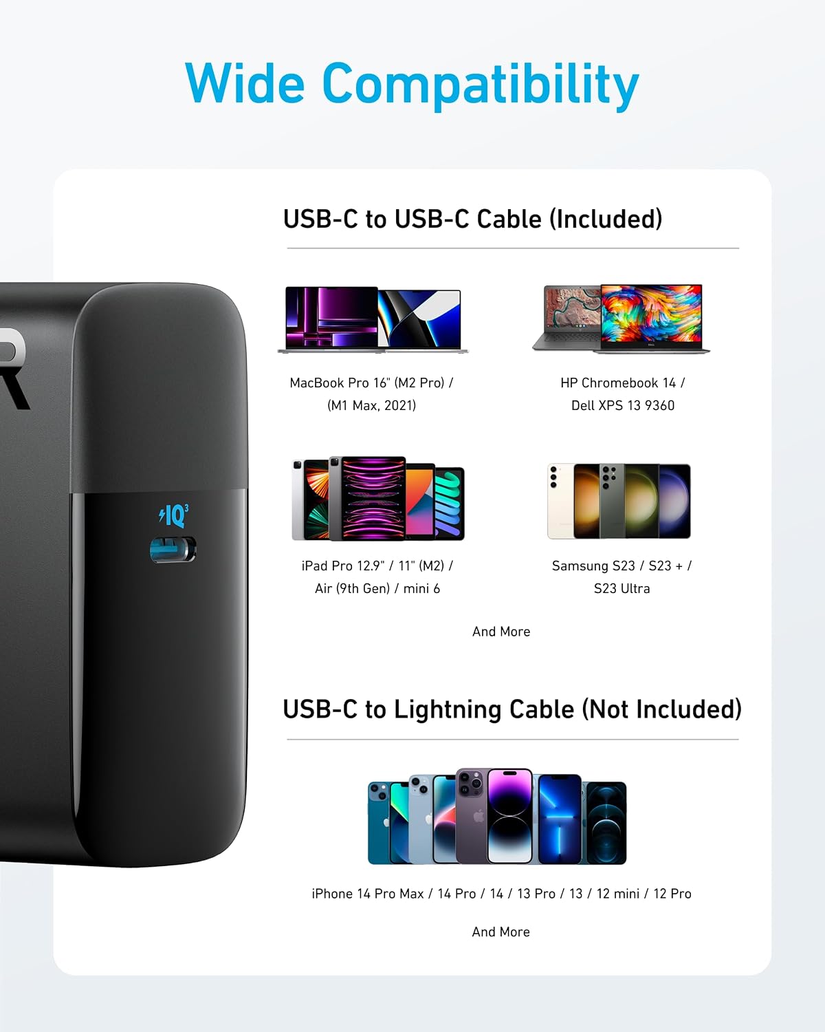 Anker 100W USB C Charger, Fast Compact and Foldable (USB-C Cable Included)