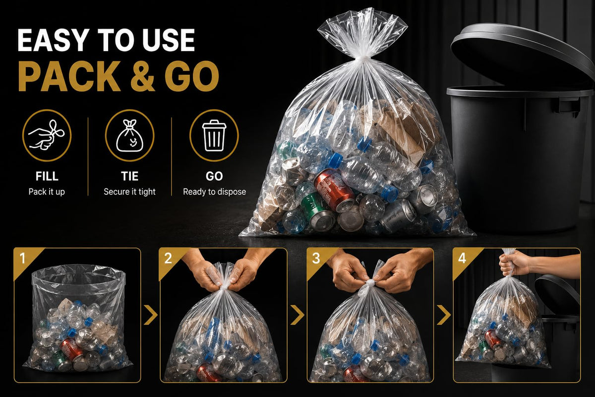 Haya Home 50L 50 Bin Bags Heavy Duty Bin Liners, Black Plastic Refuse Sacks large Garbage Waste Dustbin Bags for Kitchen Home Office DIY Garden from 100% Recycled Material