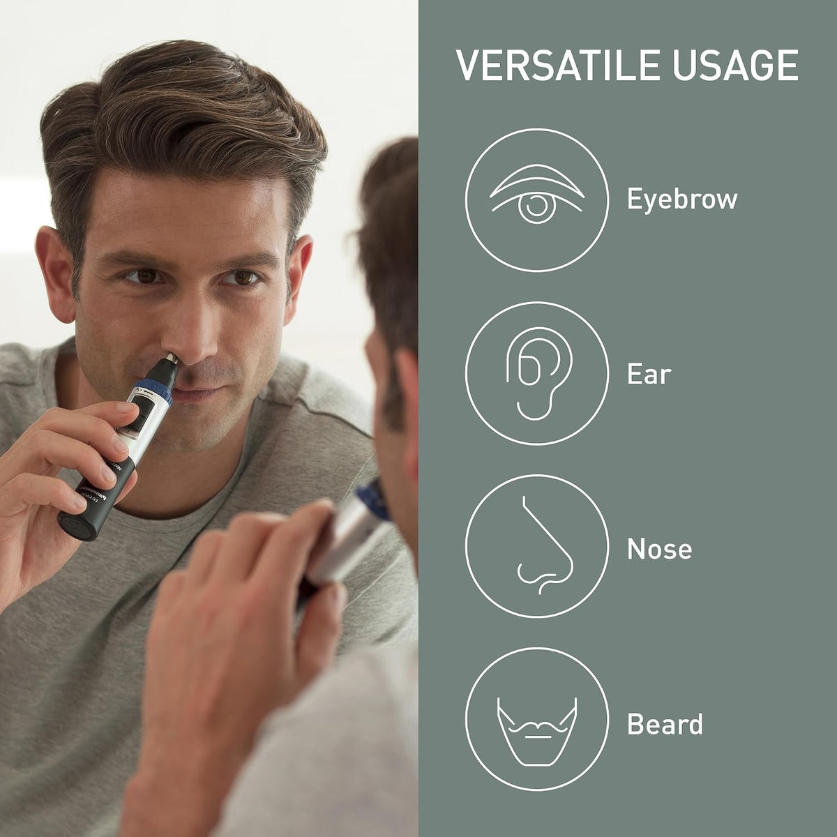 Panasonic ER-GN30-K503 Nose, Ear & Facial Hair Wet and Dry Trimmer with Vortex Cleaning System