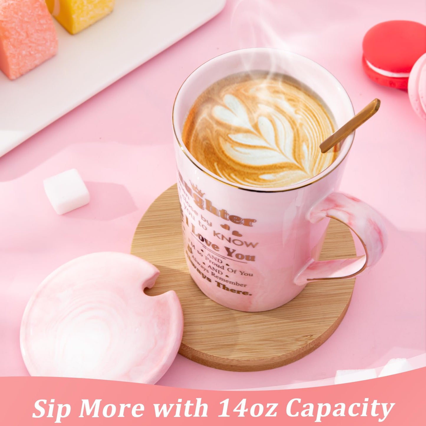 Unique Teacher Appreciation Gifts for Women - Best Teacher Gifts for Teachers, 14oz Pink Marble Ceramic Coffee Mug Printed with Gold, Retirement Birthday Graduation Ideas, End of The Year, Gift Boxed