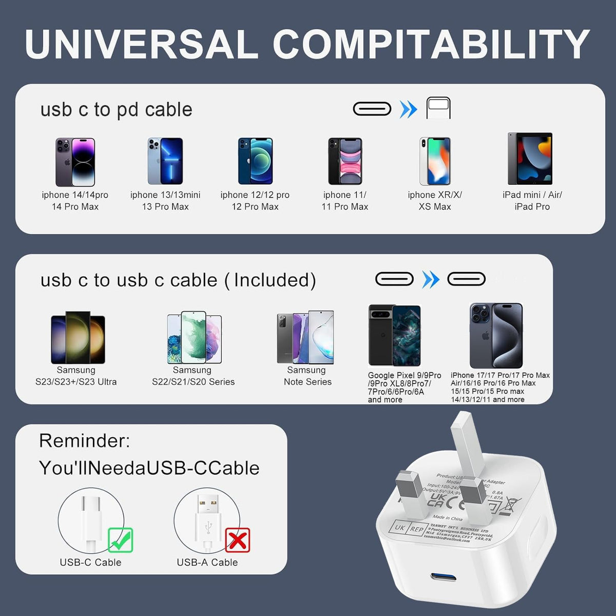 iPad Charger,2Pack USB C to Lightning Fast Charging Cable and Plug 25W Charge for New Apple i Pad Pro 9.7 10.5 12.9 inch 2nd Generation/Air 3rd/Mini 4 5th Gen/Pad 5th 6th 7th 8th 9th 2021/iPhone 14 13