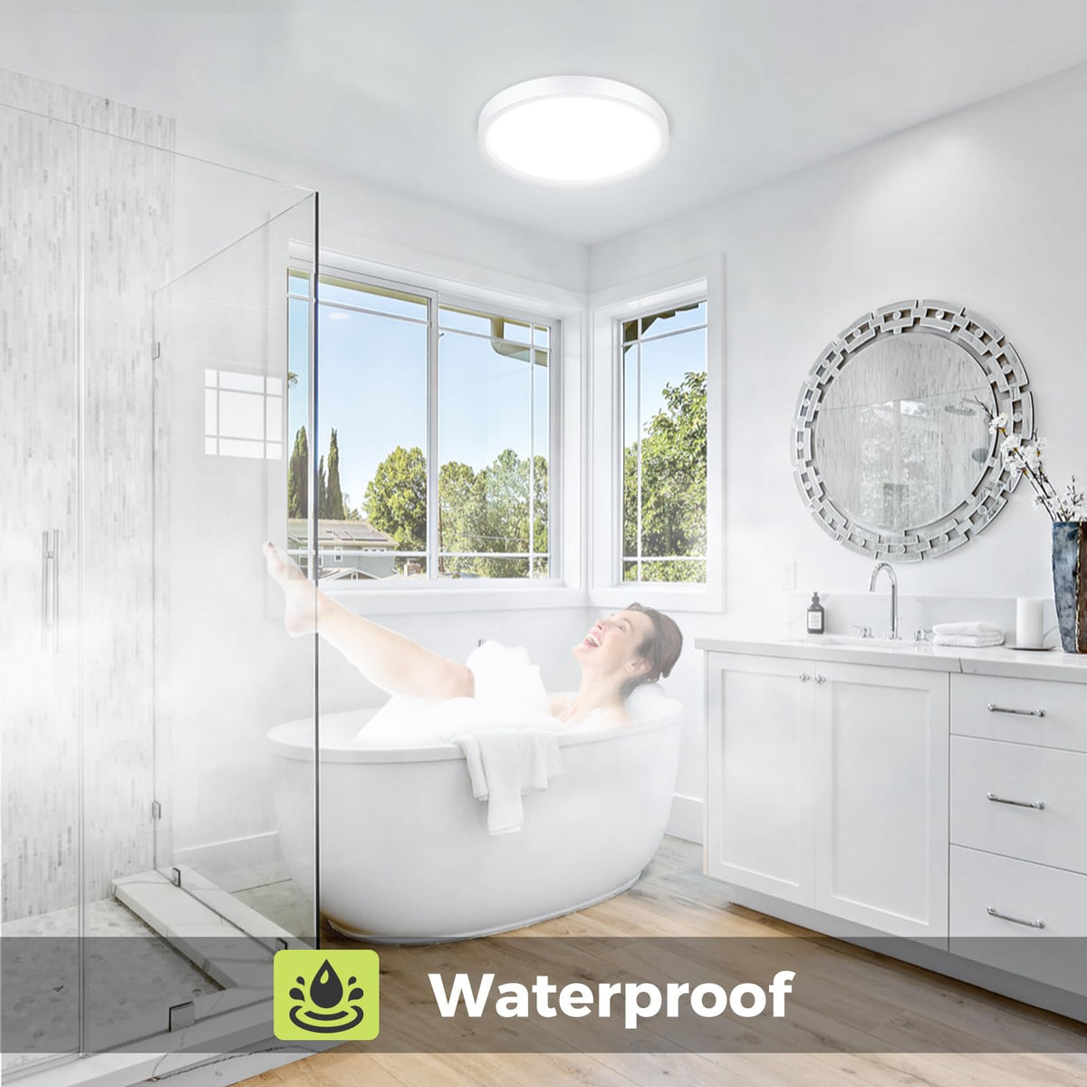 hepside Bathroom Light, 3000K/4000K/6500K 3 Color Temperature LED Ceiling Light, 15W 1500LM, Waterproof, Round, Small, Modern, Flush Ceiling Light for Bathroom, Kitchen, Bedroom, Black