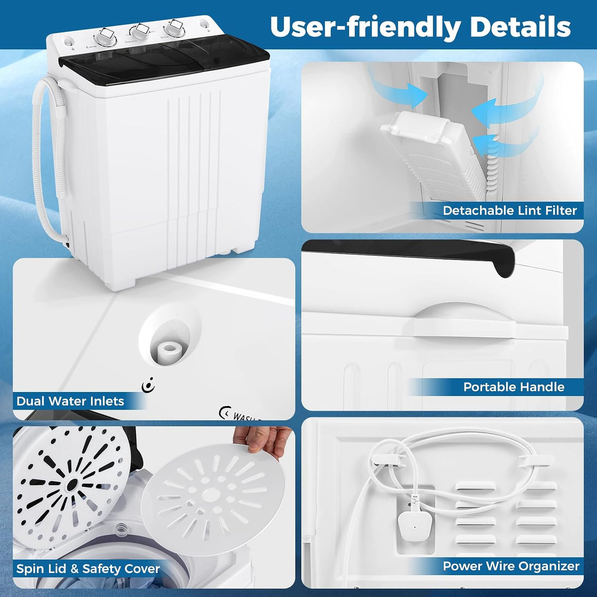 COSTWAY Twin Tub Washing Machine, 8KG (5KG Washer+3KG Dryer)