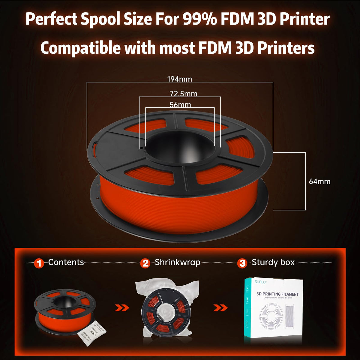 SUNLU PLA Filament 1.75mm Black PLA 1KG, Neatly Wound 3D Printer Filament