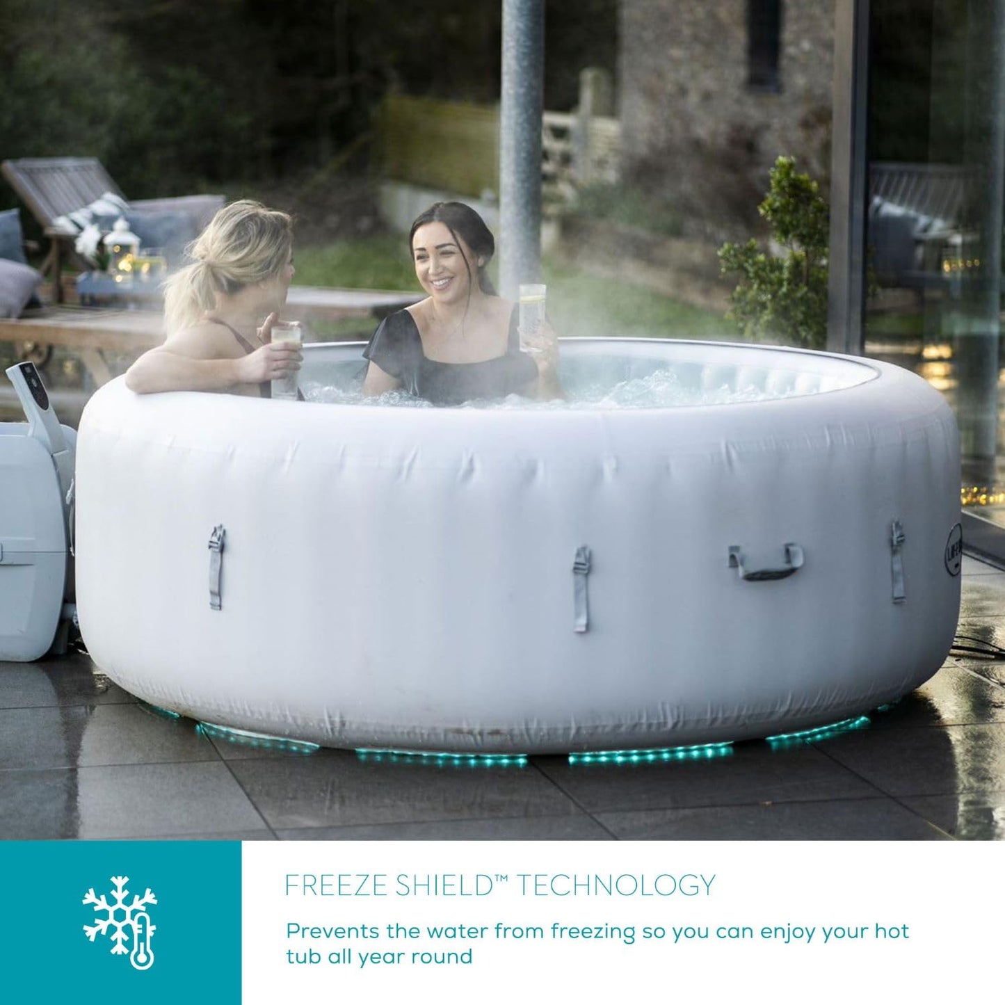 Lay-Z-Spa Paris Luxe AirJet Inflatable Hot Tub with 140 AirJets, LED Lighting System, FreezeShield, Energy-Saving Timer & Ultra-Durable TriTech Construction, Fits Up to 6 People