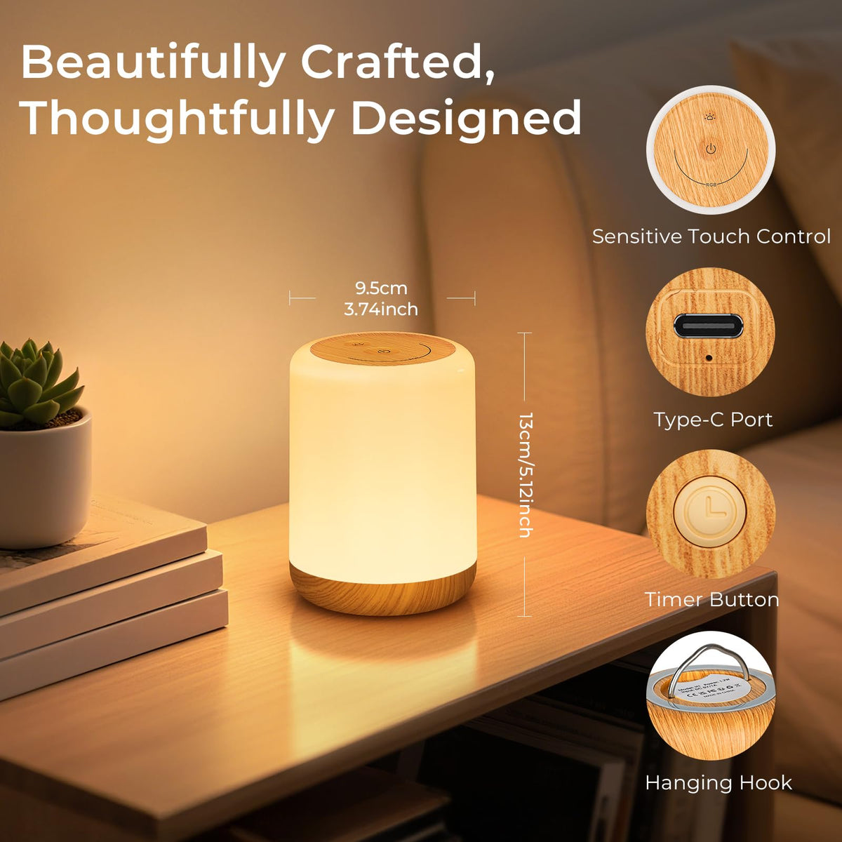 MEDE Night Light, Dimmable Bedside Lamps with RGB for Toddler, Kids, Adults