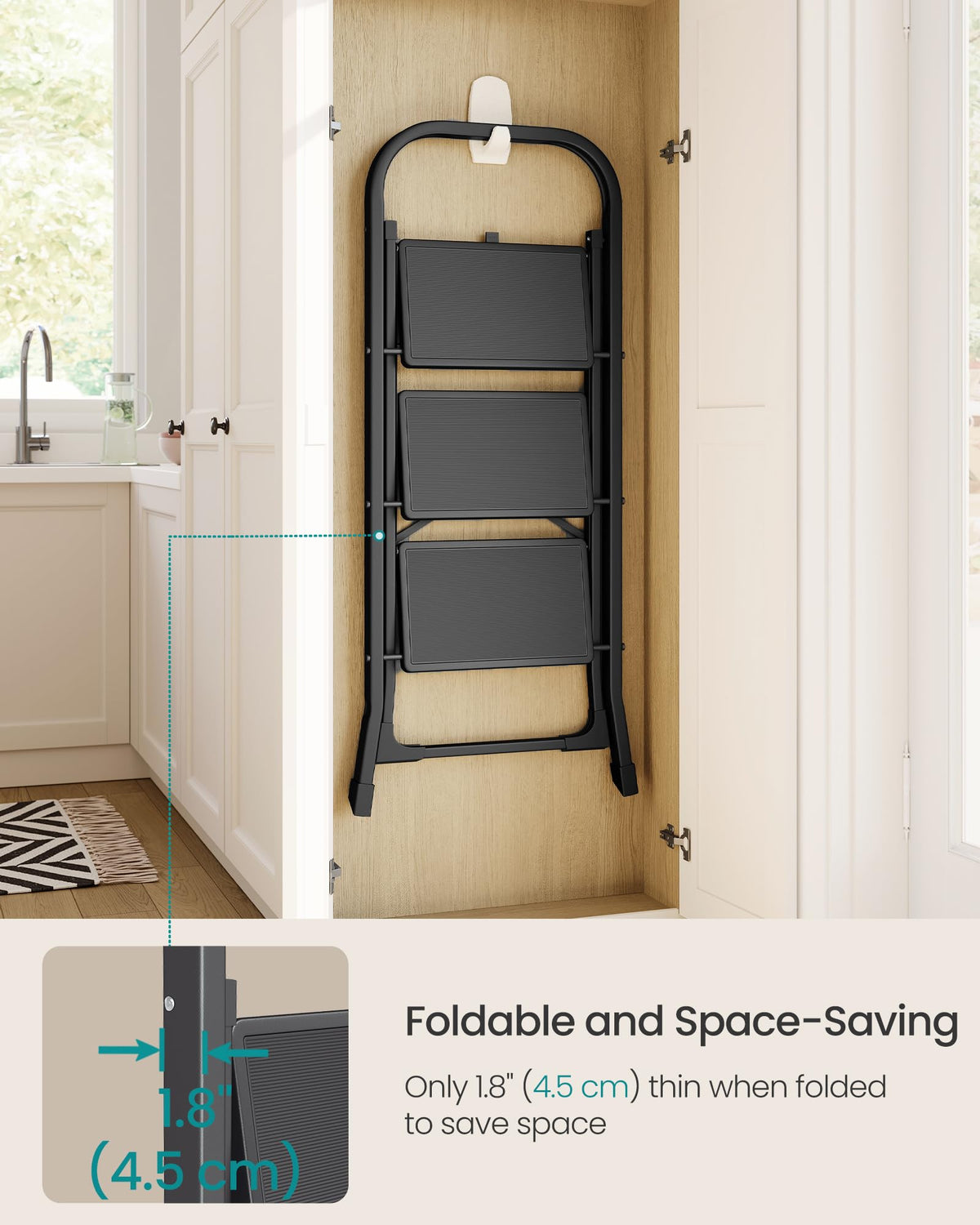 SONGMICS 2-Step Ladder, Folding Step Ladder, Safety, Holds up to 150KG