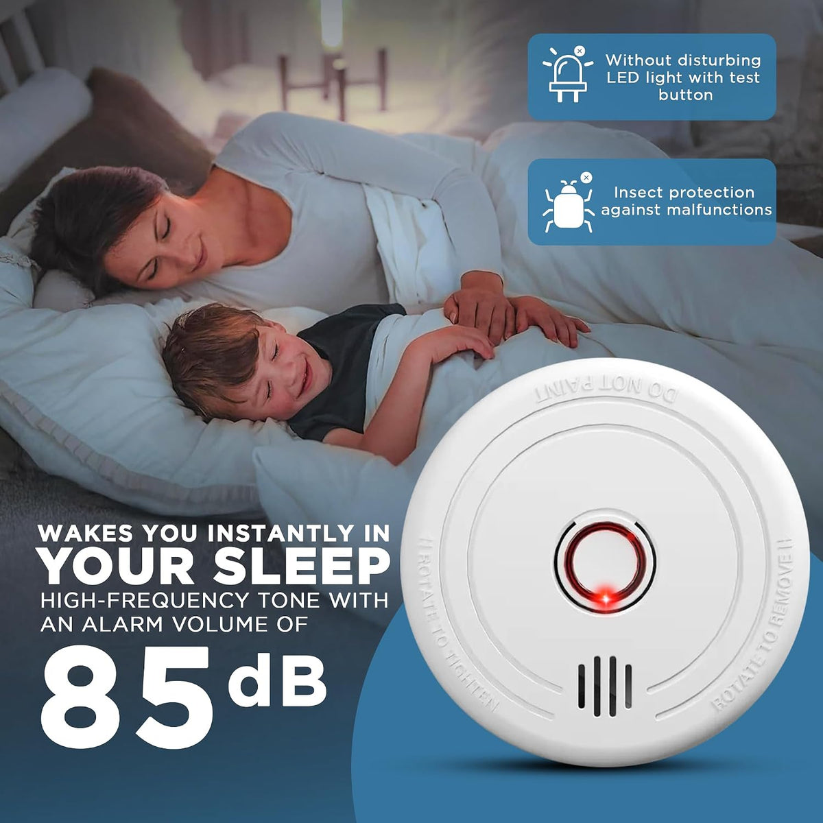 2 Pack Smoke Alarms for Home – 10-Year Life Fire Alarms with 5-Year Replaceable Battery, EN14604 Certified Photoelectric Smoke Detector with Silence Button, LED Light, for Kitchen, Caravan, Office