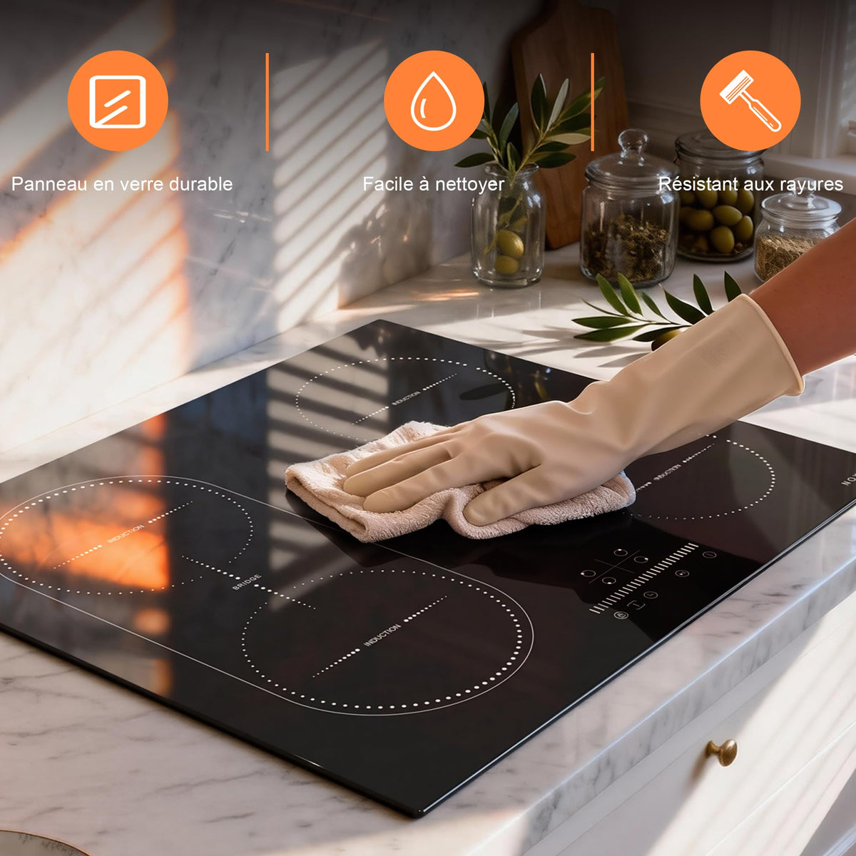 Noxton Plug in Induction Hob, 4 Zones Electric Hob 60cm, Touch Control with Child Safety Lock,UP to 99 Min Timer Black Crystal Glass