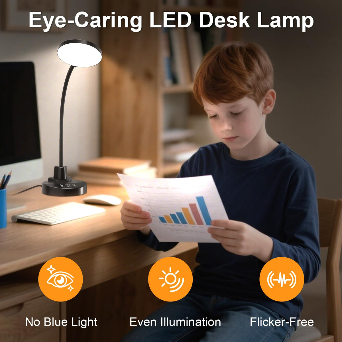 60 LED Desk Lamp with USB Charging Ports – Dimmable Table Lamp with 3 Color Temps, 5 Brightness, 4 Timers, 15W Flexible Gooseneck Light with Base, Eye-Caring Reading Light for Home Office, Bedroom
