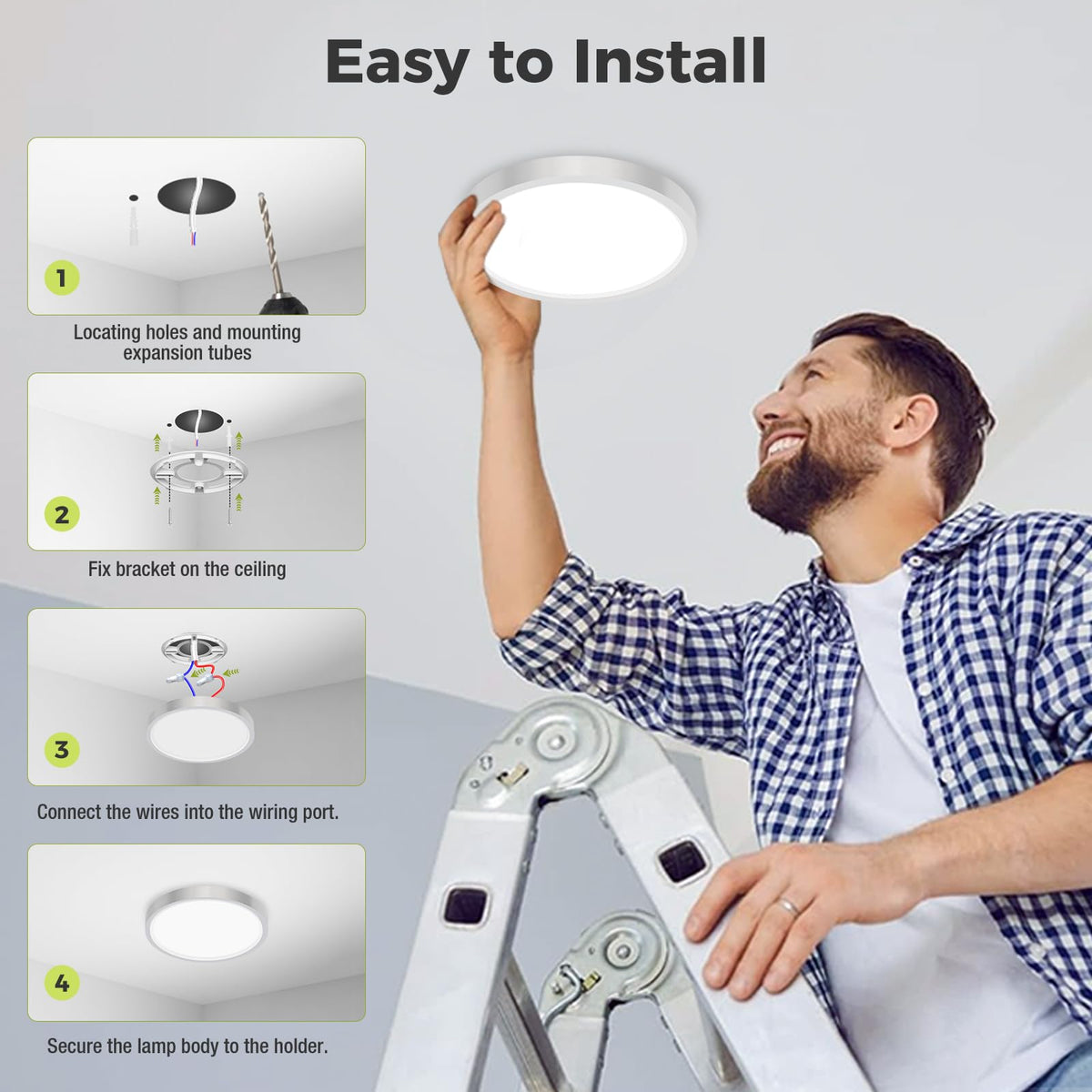 hepside Bathroom Light, 3000K/4000K/6500K 3 Color Temperature LED Ceiling Light, 15W 1500LM, Waterproof, Round, Small, Modern, Flush Ceiling Light for Bathroom, Kitchen, Bedroom, Black
