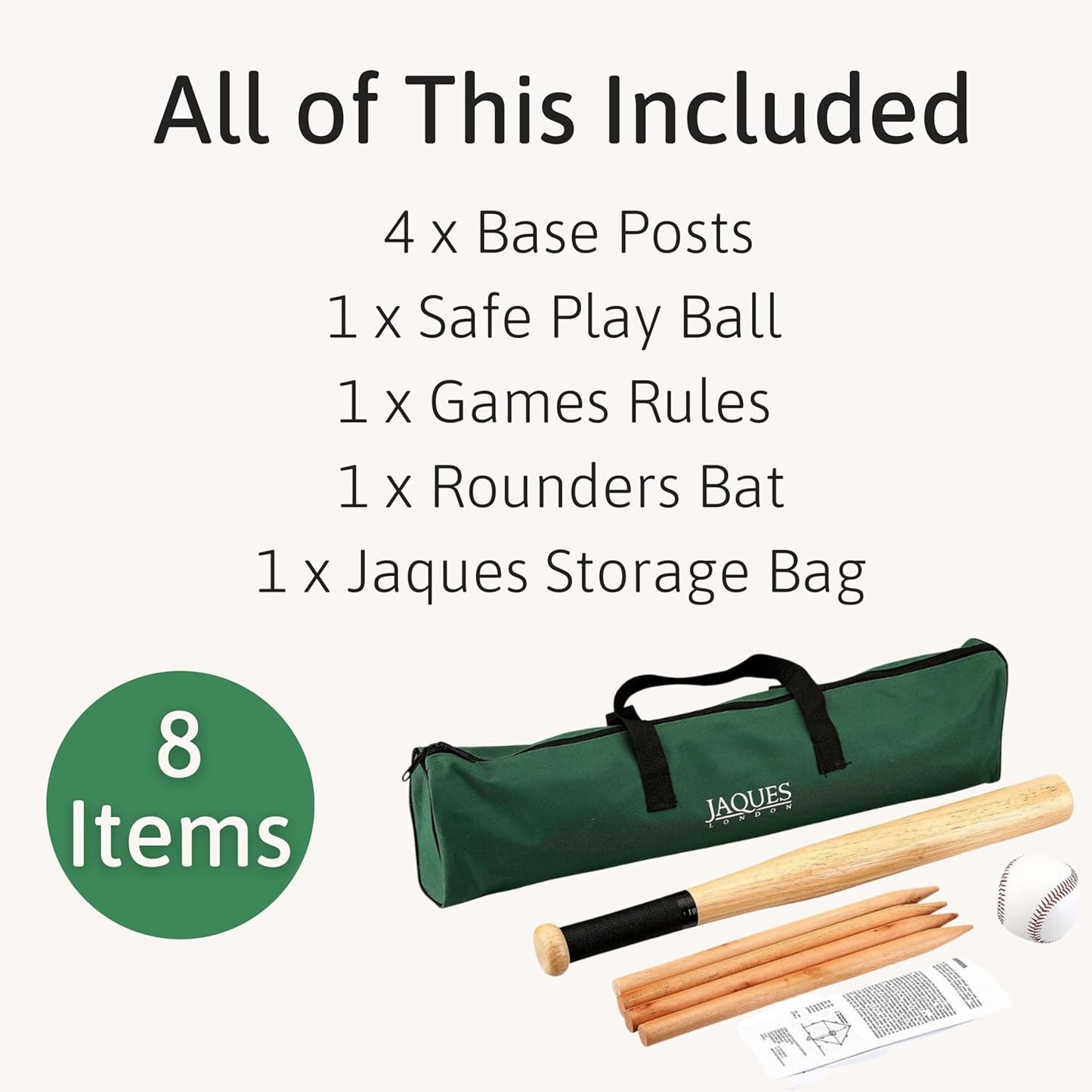 Jaques of London Rounders Set Premium Set for Adults and Kids | With Safe Play Rounders Bat and Ball | Premium Rounders Kit | Great for Outdoor Games with the Family | Since 1795