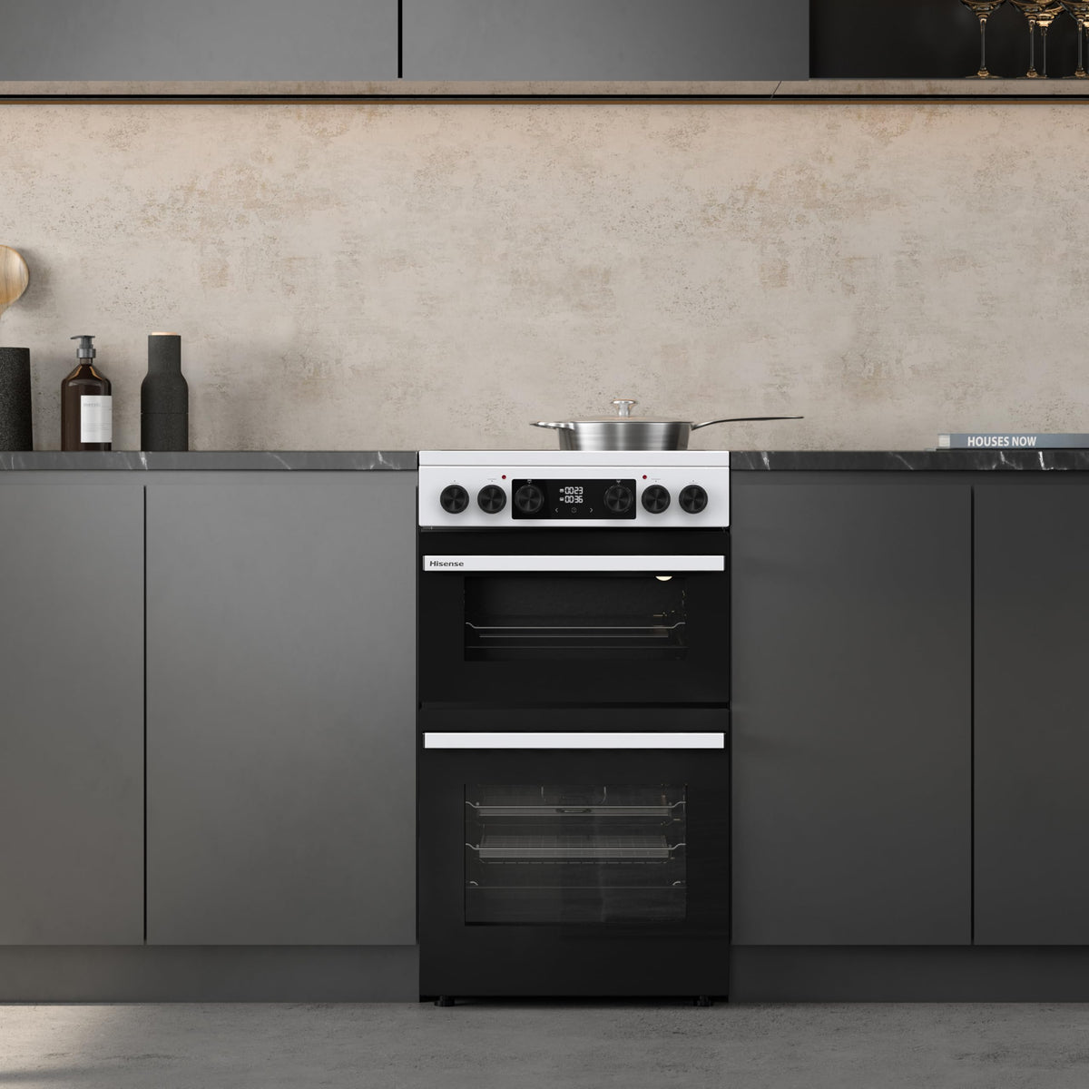 Hisense HDUKC60W 60cm Electric Cooker with Ceramic Hob-White, A Rated Double Oven 50L/80L [Energy Class A]