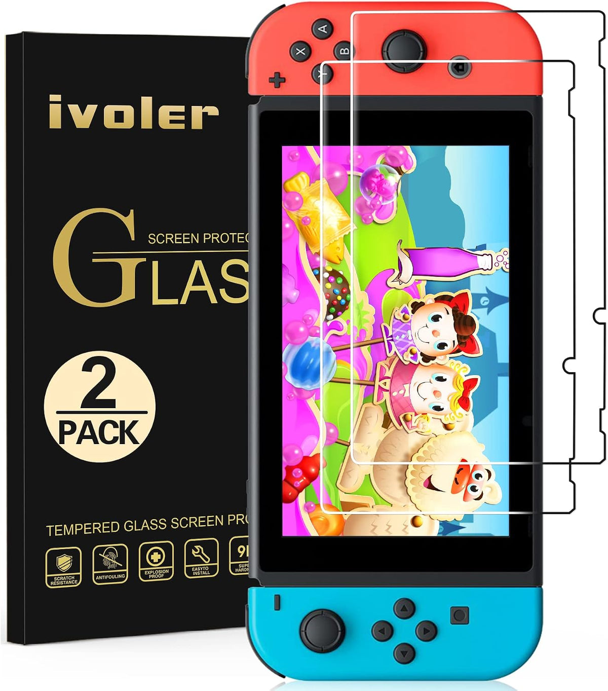 ivoler [4-Pack for Switch 2 Screen Protector with Alignment Frame Tool, 30-second installation- Bubble-Free Application - 9H Hardness -Tempered Glass Protection Film for Nintendo Switch 2 Model 2025