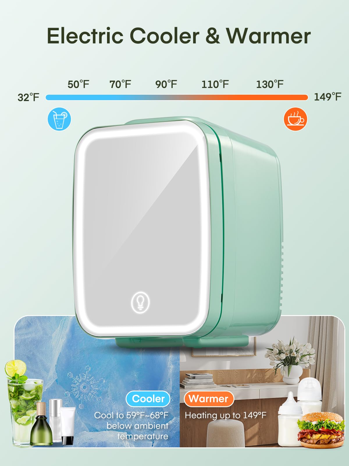 FOHERE Mini Fridge for Bedrooms, 5L/6 Can Portable Skincare Fridge