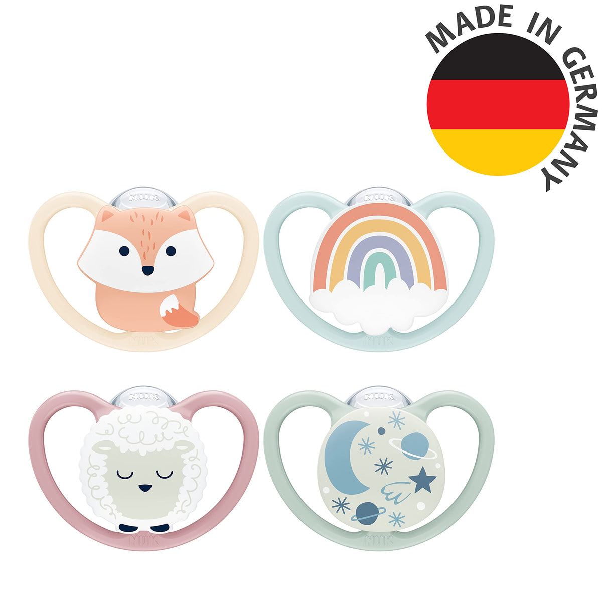 NUK Perfect Match Air Baby Dummies | 6-18 Months | Orthodontic Soothers that Promote Air Flow & Prevent Drool Rash | 95% Baby Acceptance** | Assorted | 4 Count