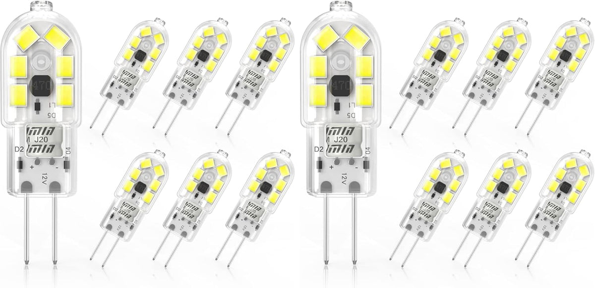 2W G4 LED Bulbs Warm White 3000K, Replacement 20W Halogen Bulb, Non Flicker AC/DC 12V Energy Saving G4 LED Capsule Light Bulbs, Non-Dimmable, 10 Pack