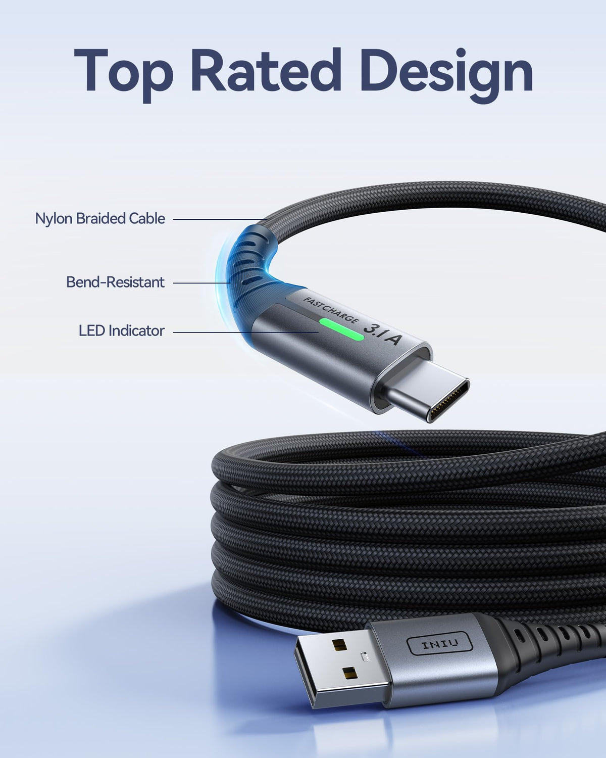 INIU USB C Charger Cable, [2m+2m+0.5m] USB A to Type C Charging Cable