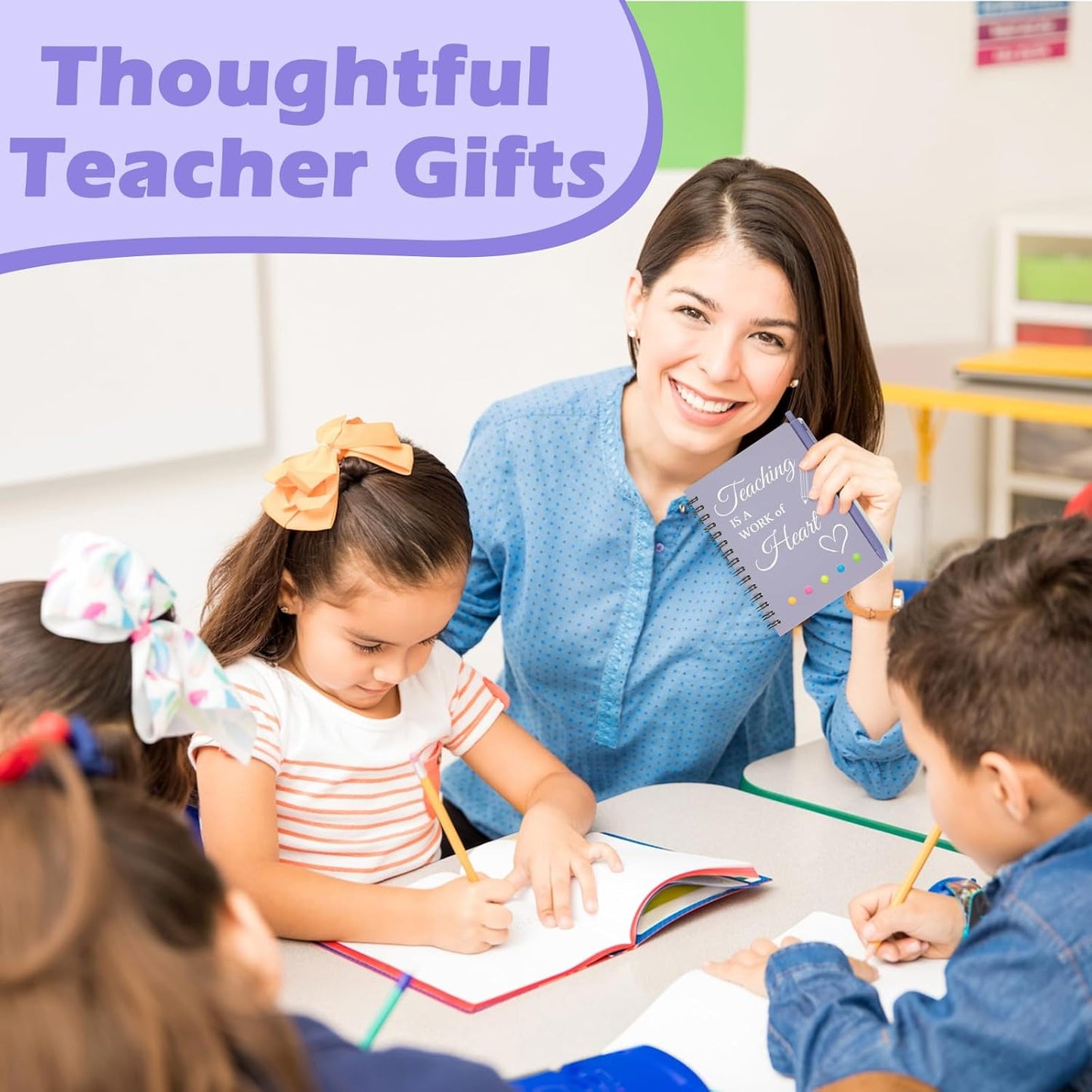 GADITIEK 6 Sets Thank You Teacher Gifts, Teachers Notebook Gifts for Women Men, Gift Teacher Multipack with Pen and Organza Bag for Nursery, Teaching Assistant, Teacher Gift