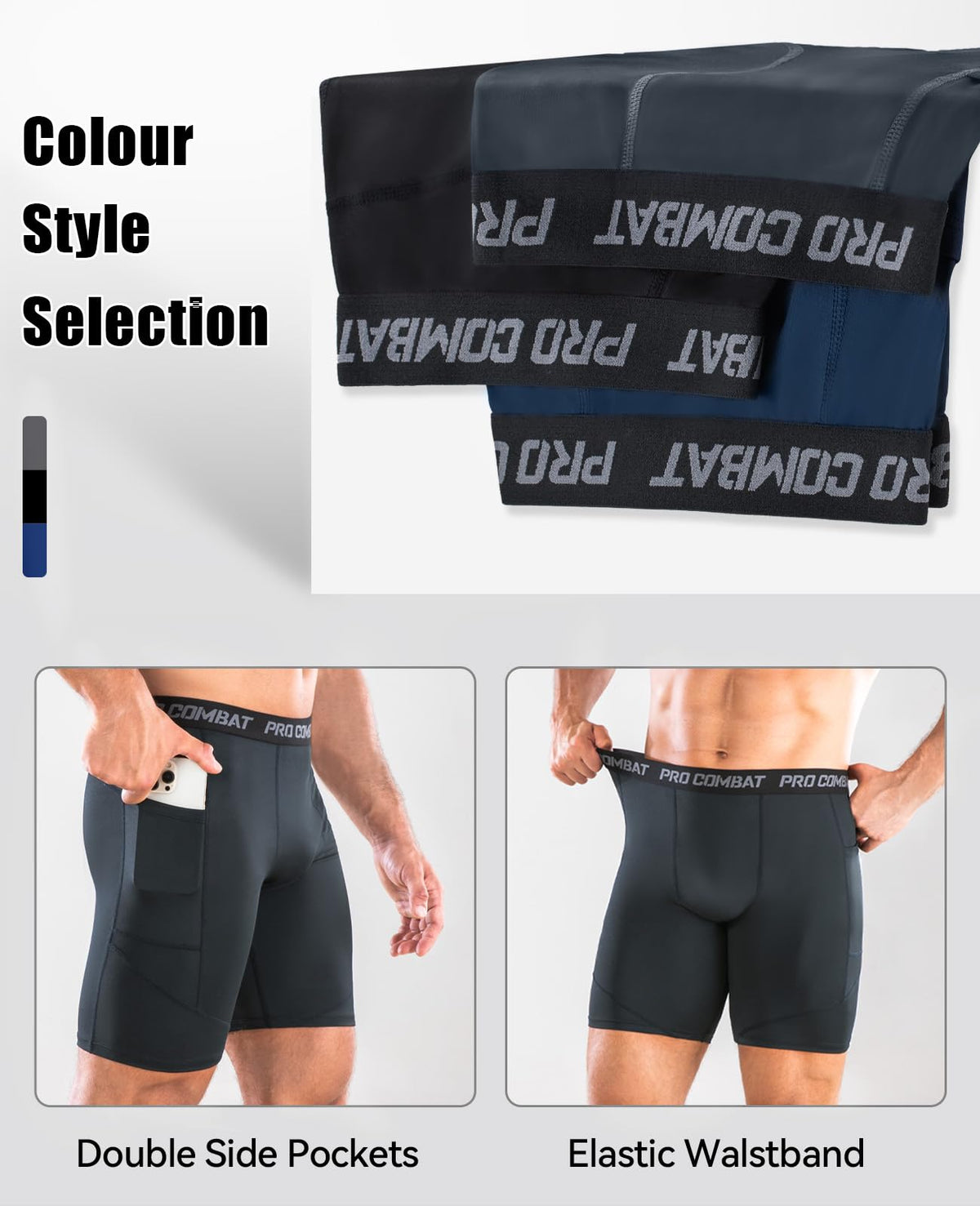 Niksa Compression Shorts Men, 1 Pack or 3 Packs Gym Running Shorts with Pockets Sports Anti Chafing Underwear Base Layer Shorts Quick-Drying Fabric Undershorts Men’s Workout Shorts