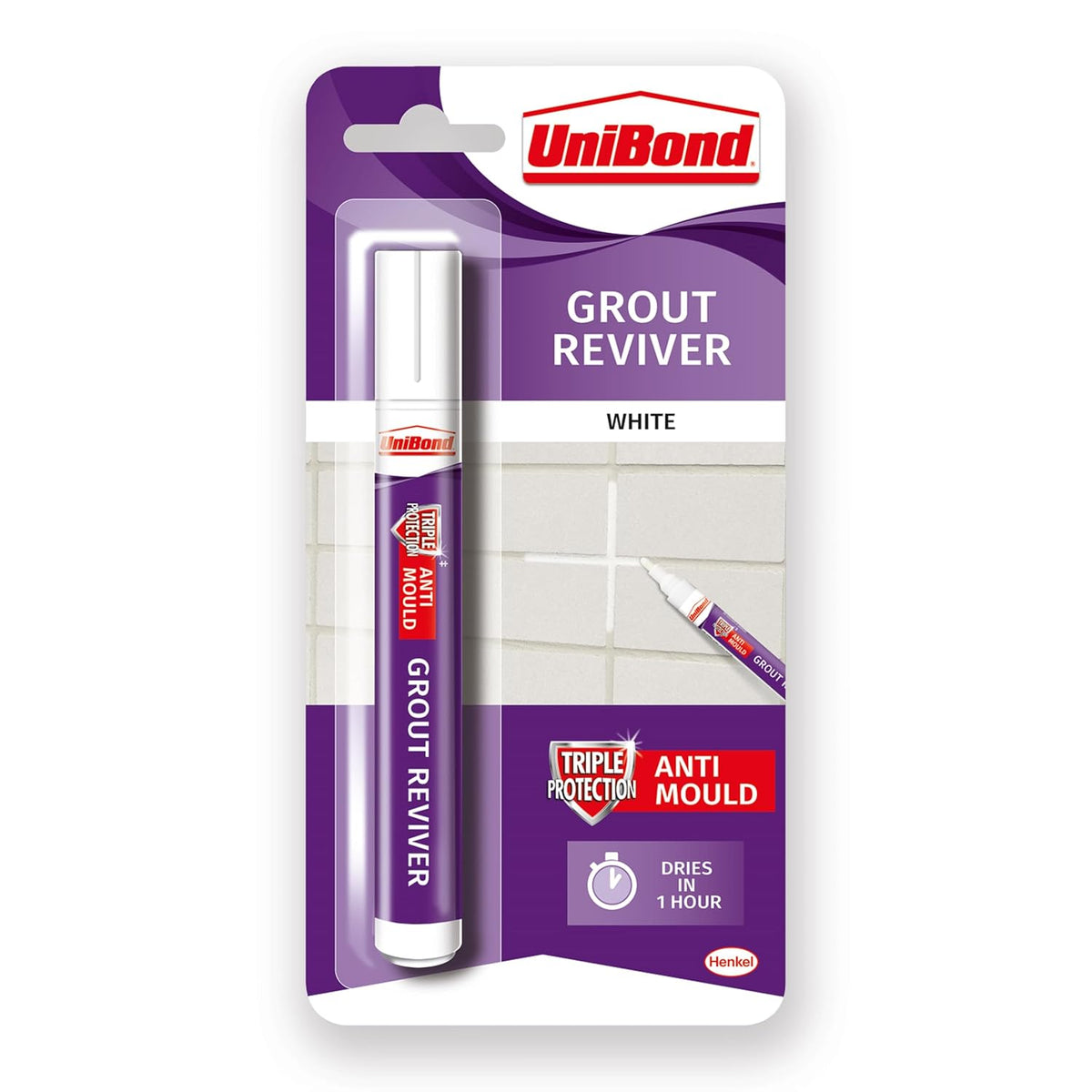 Unibond Grout Reviver Pen, White Grout Pen for Bathroom Grout Joints, Easy to Use Tile Grout Pen, Whitener for Restoring Discoloured & Faded Joints, 1x7ml