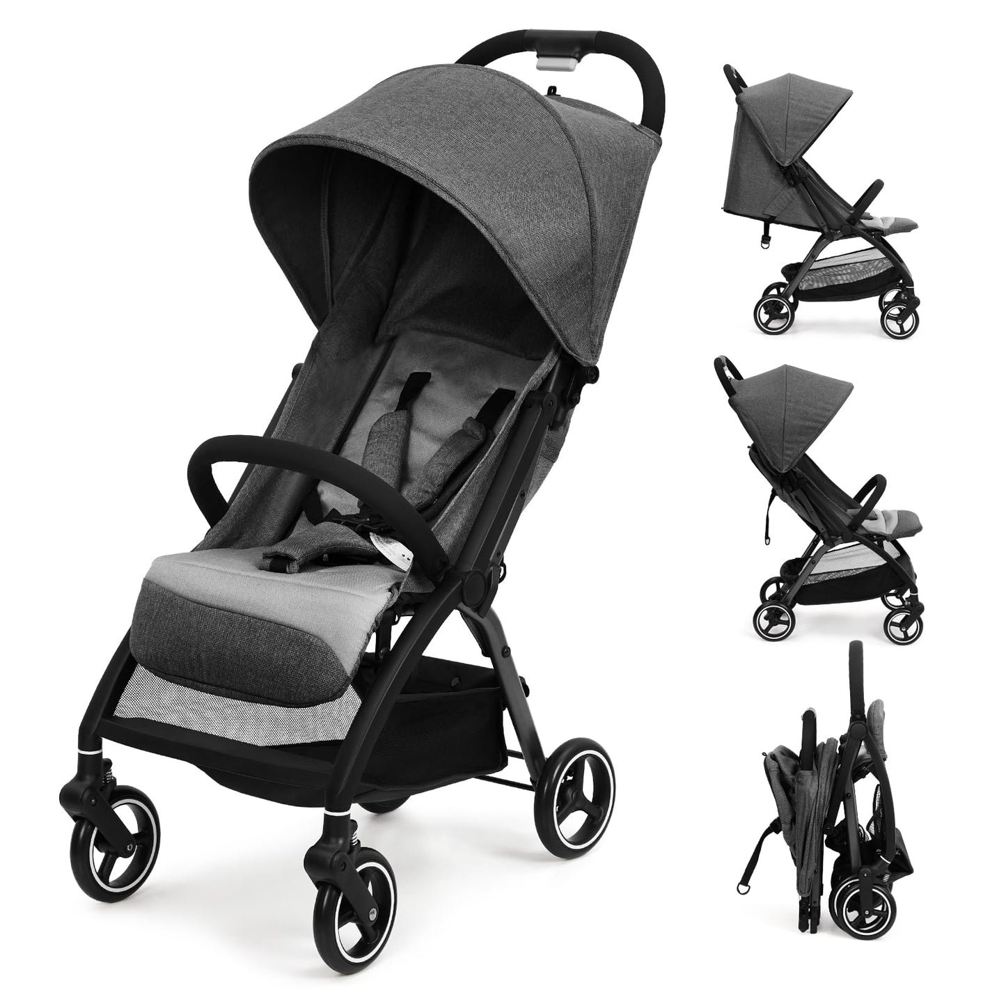 Lightweight Pushchair, Travel Stroller with 3 Recline Positions, Fully Reclining From Birth Up to 22 kg, Baby Stroller with Cup Holder & EVA Shock Absorbing Wheels, One-Click Foldable for Easy Carry-B