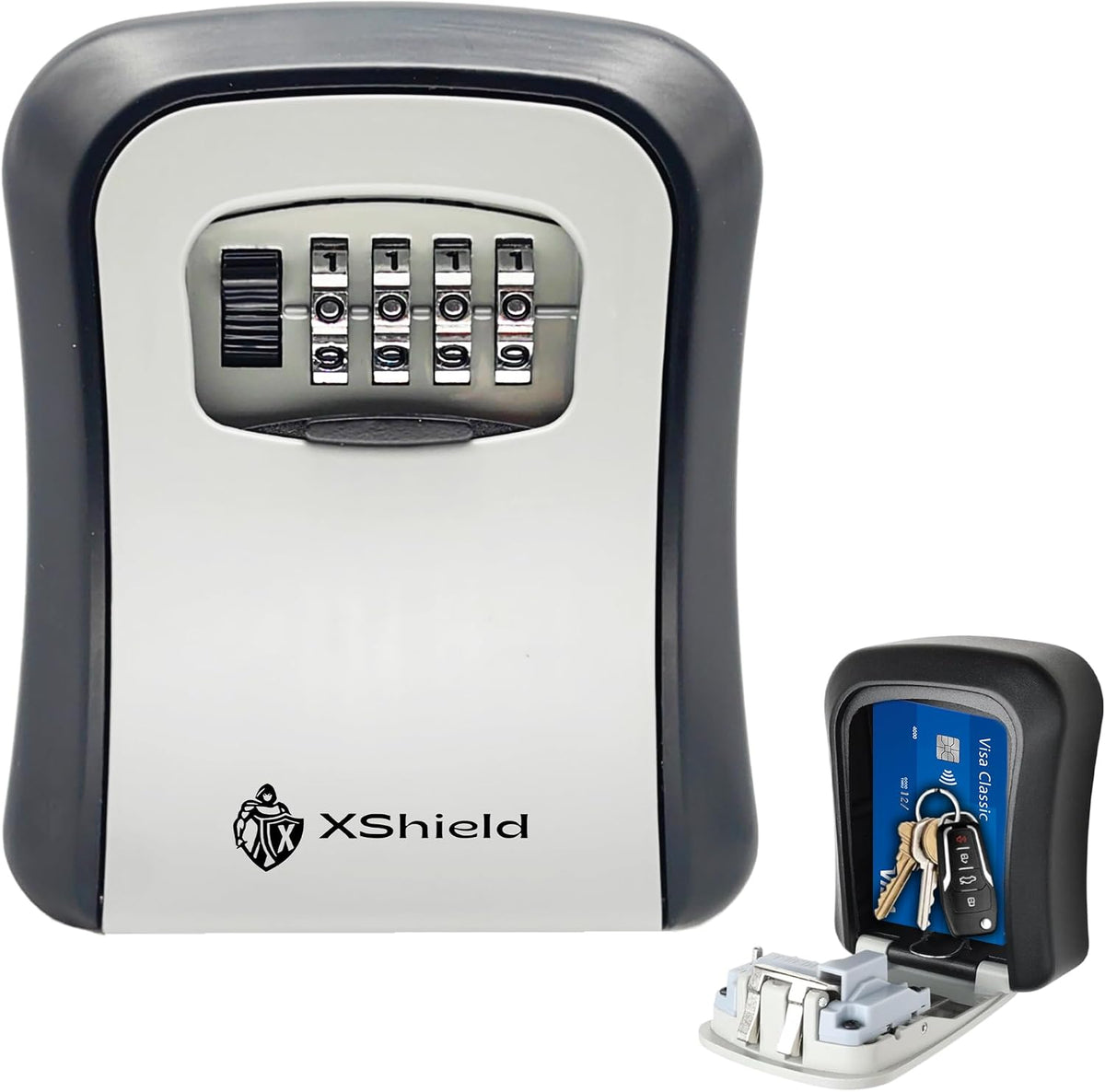 Double Dragon 4-Digit Wall-Mounted Key Lock Box with Zinc Alloy Dial (Black)