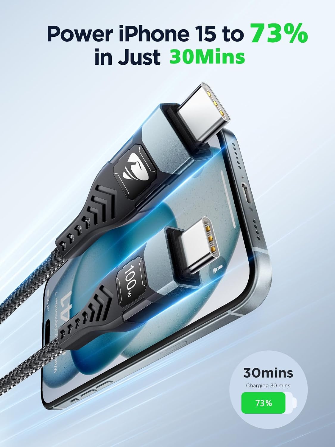 USB-C to C 1M 100W PD3.0 Fast Charging Cable - Compatible with MacBook Pro, iPad Air, iPhone 15, Samsung S23/S22/S21 Ultra, Pixel 7/6, Switch, PS5