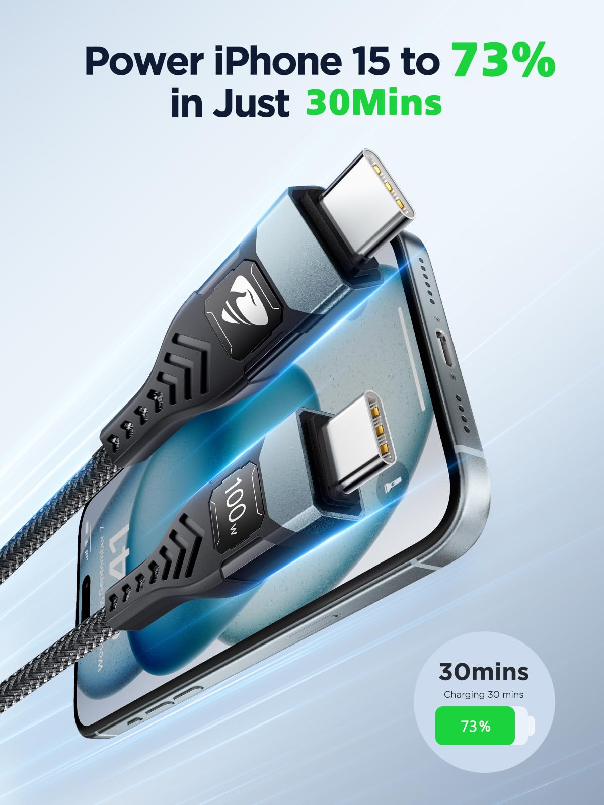 USB-C to C 1M 100W PD3.0 Fast Charging Cable - Compatible with MacBook Pro, iPad Air, iPhone 15, Samsung S23/S22/S21 Ultra, Pixel 7/6, Switch, PS5