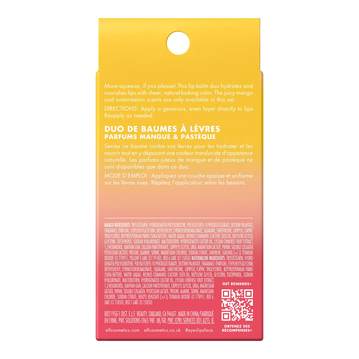 e.l.f. Squeeze Me Lip Balm Duo, Moisturizing Lip Balm for a Sheer Tint of Colour, Infused with Hyaluronic Acid, Vegan & Cruelty-Free, CHERRY/BUBBLEGUM