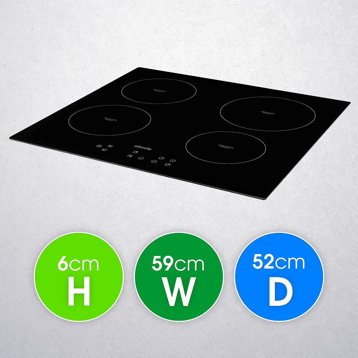 Abode Electric Hob 59cm Ceramic Cooktop with 4 Cooking Zones, 9 Power Levels, Touch Control & Easy Clean, Safety Cut Off, Timer & LED Display, Child Lock & Keep Warm Features A60EH301B