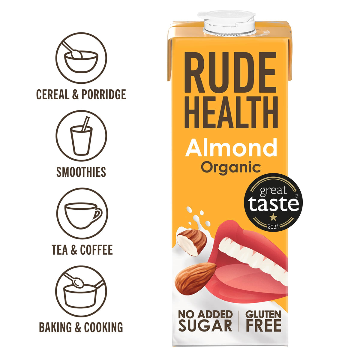Rude Health 6 x 1 Litre Organic Oat Dairy-Alt Milk, 100% Natural Organic Drink, Lactose Free, Dairy Free & Gluten-Free, No Added Sugar, Award-Winning, Healthy & Vegan, 100% Recyclable Packaging