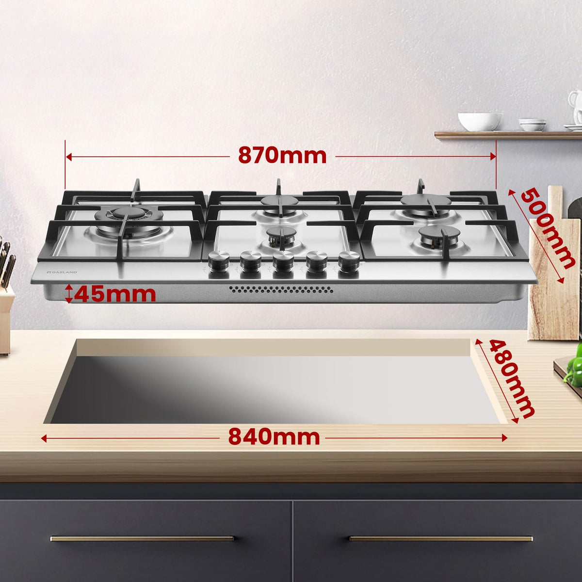 GASLAND GH60SF 60cm Built-in Gas Hob, 4 Burners Stainless Steel Gas Cooktop with Flame Failure Protection, NG/LPG Convertible, 8000W