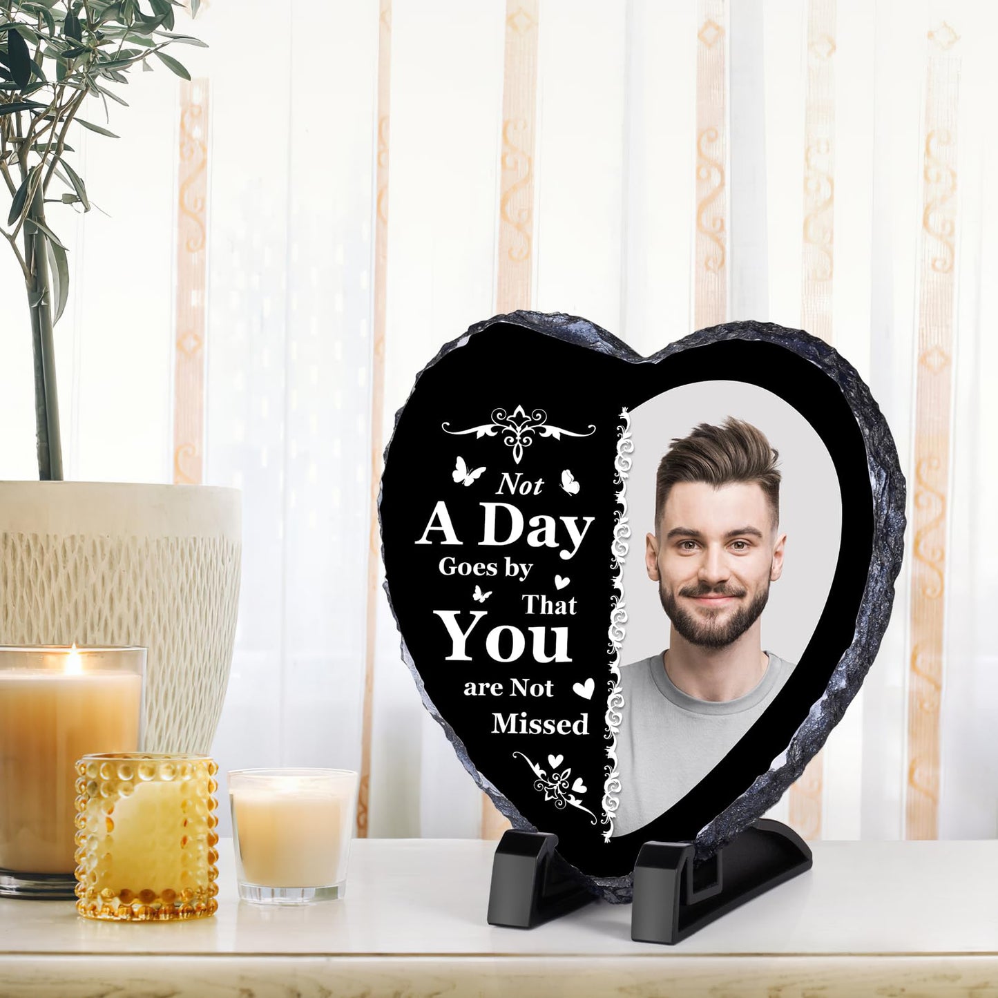 Personalised Memorial Plaque, Custom Rock Slate Frame with Photo Text, Customised Memorial Gifts for Loss of Loved One, Cemetery Decorations for Grave