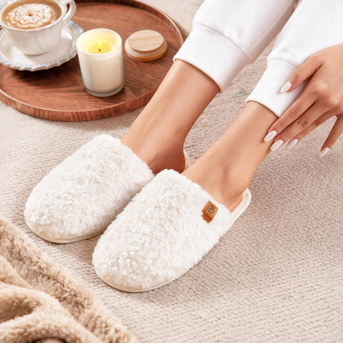 EverFoams Women's Fuzzy Slippers Cosy Memory Foam Indoor Warm House Shoes