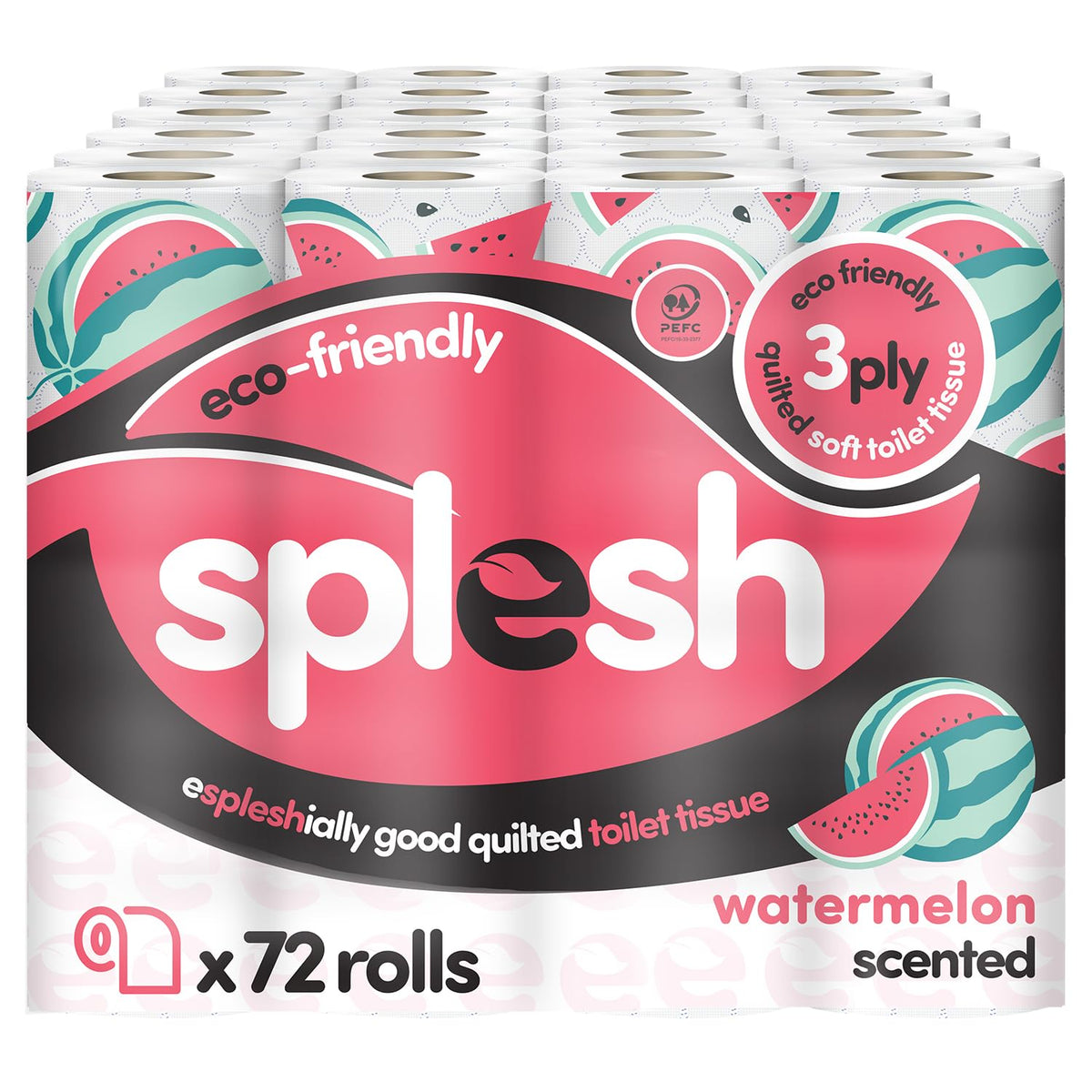 Splesh by Cusheen Toilet Roll 72 Rolls - Aloe Vera Scent Bulk Family Pack | Soft 3 Ply Quilted Bathroom Tissue Loo Rolls | Eco-Friendly, Sustainable Toilet Paper