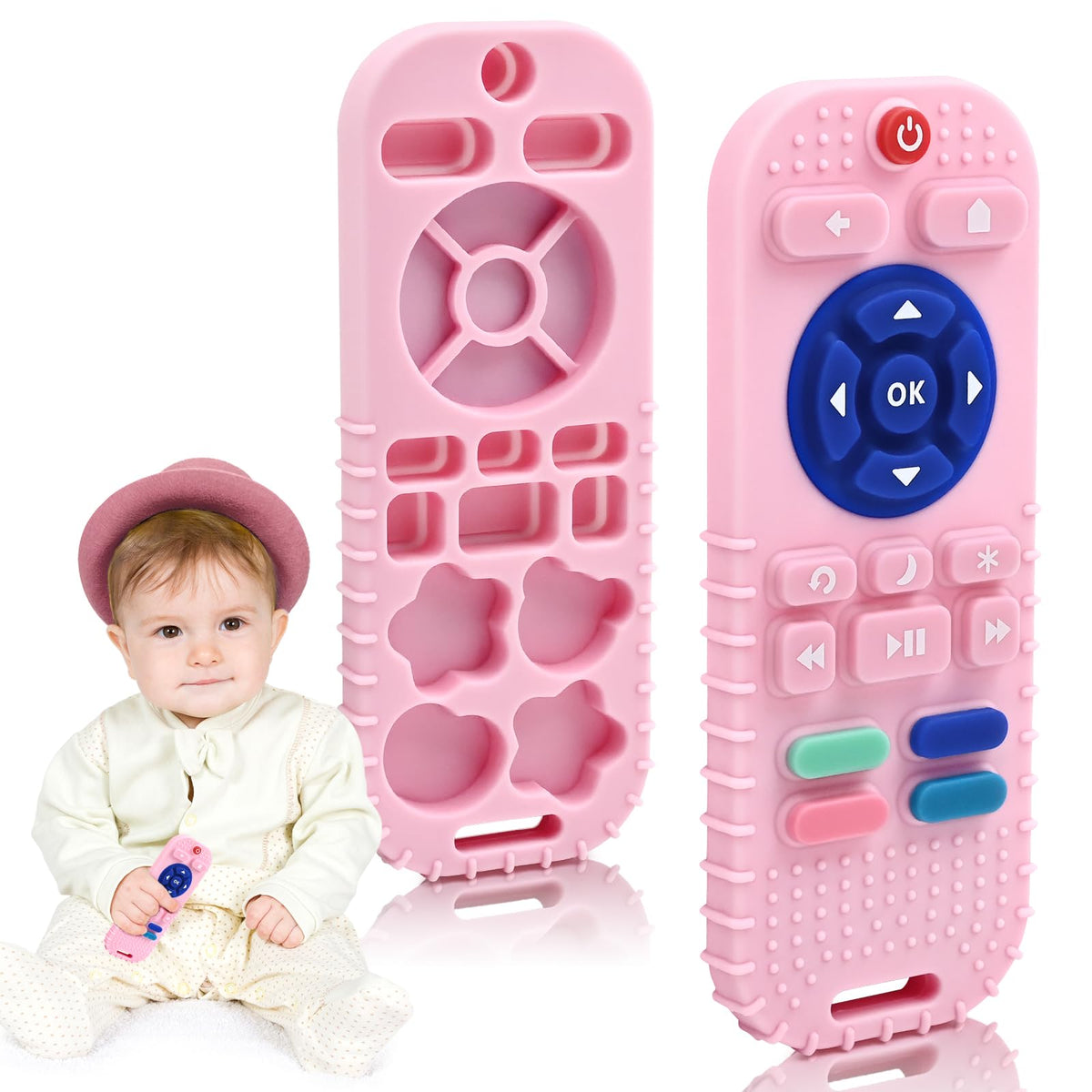 AiTuiTui Baby Teether for Teething Relief Baby Toys 0 3 6 9 12 Months, Sensory Silicone Remote Control Baby Teether Toy for Babies Newborn Infant Boy Girl Autism Toys for Baby Gifts