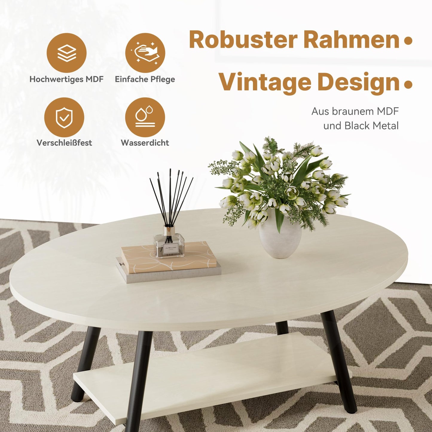 Hawthyhome Coffee Tables, Round Nesting Tables Tet of 2, Modern Side Tables with Metal Frame, Industrial Stacking End Tables for Living Room Bedroom Office, 60 * 60 * 45cm, Brown
