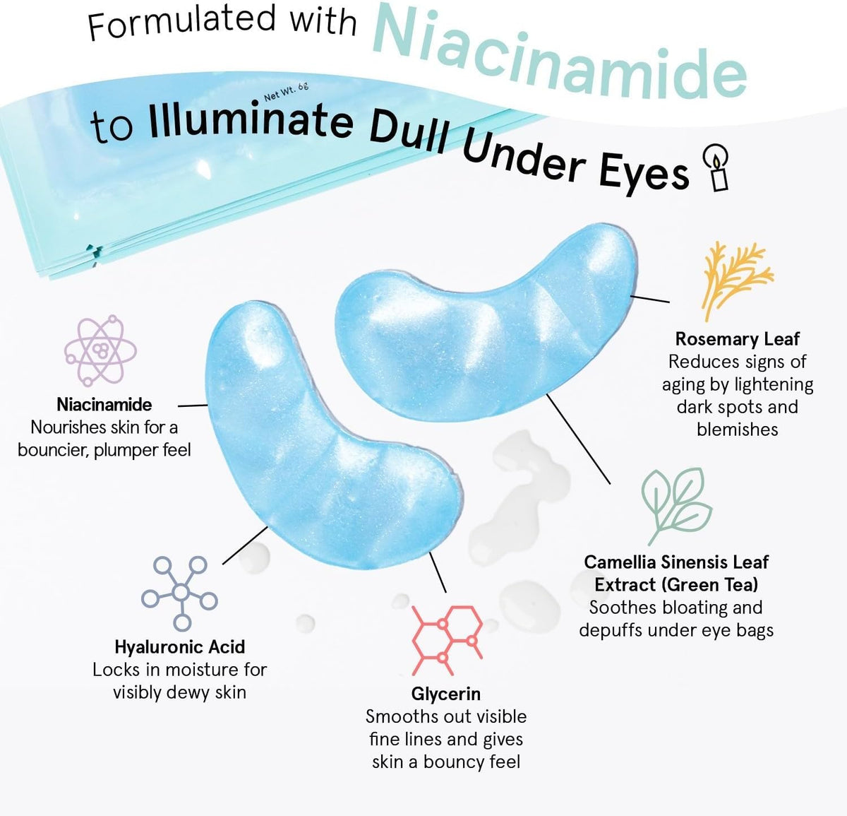 grace & stella Award Winning Under Eye Patches for Dark Circles - Illuminating Under Eye Masks for Puffy Eyes - Undereye Gel Patches with Niacinamide - Vegan - Gifts for Sisters (6 Pairs, Blue)