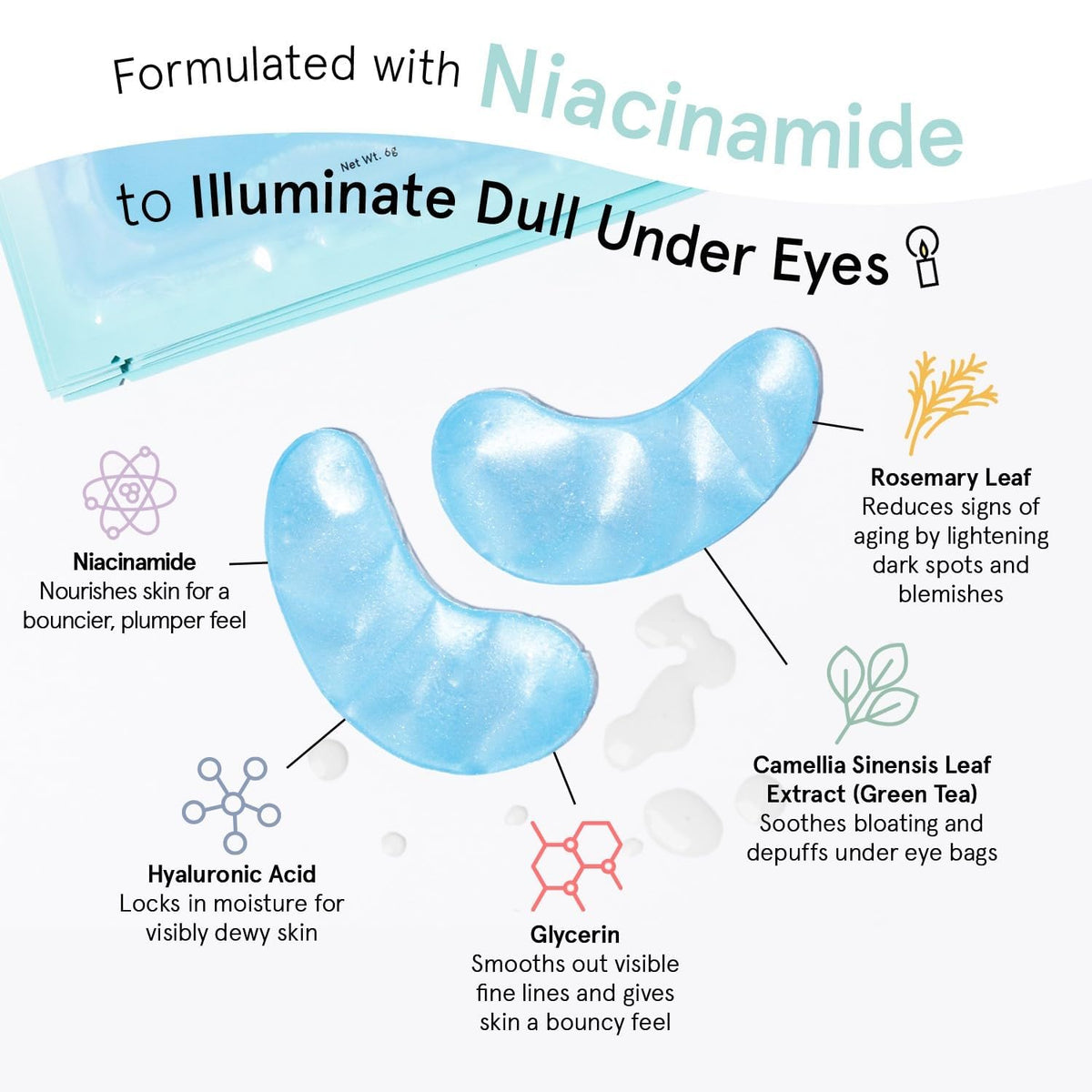 grace & stella Award Winning Under Eye Patches for Dark Circles - Illuminating Under Eye Masks for Puffy Eyes - Undereye Gel Patches with Niacinamide - Vegan - Gifts for Sisters (6 Pairs, Blue)