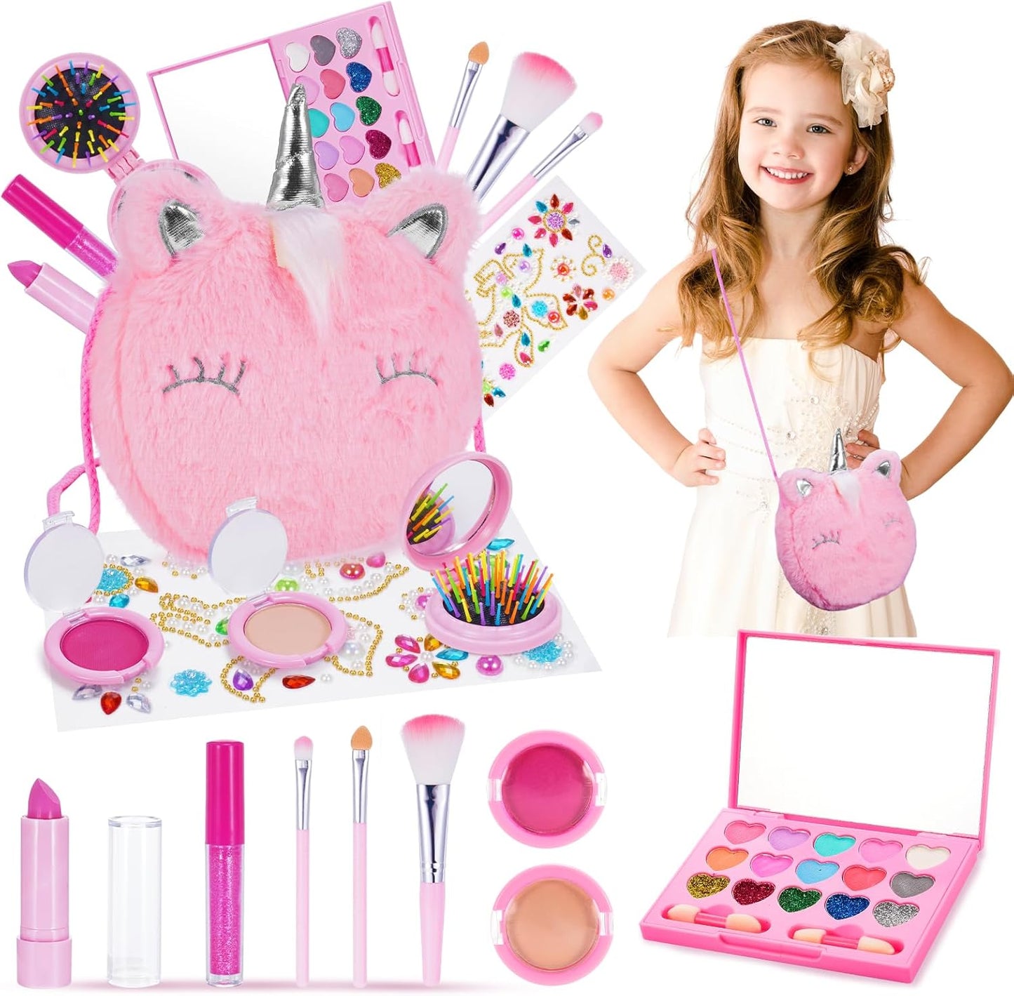 Hapikids Kids Makeup Sets, 4 5 6 Year Old Girl Gifts for 3-12 Year Olds Toys Age 4 5 6 7 8 Unicorn for Girls Make Up Set Birthday Gifts for Girls Kids Toys Pretend Unicorn