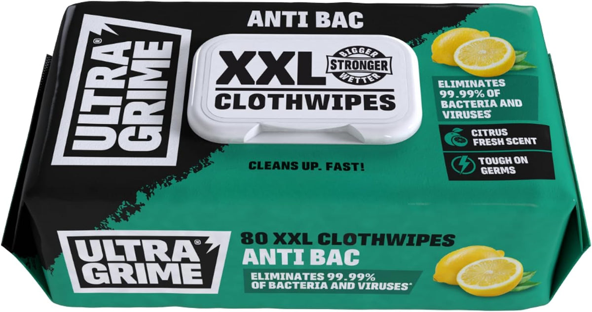 UltraGrime Antibacterial Wet Wipes Alcohol-Free Antiseptic Heavy-Duty Cleaning Cloths & Hand Wipes - Multi-Purpose Kitchen, Toilet, Floor & Surface Cleaning - Extra Large Cloth Wipes (Pack of 80)