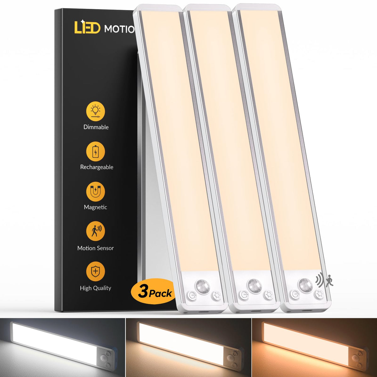Under Cabinet Kitchen Lights, Motion Sensor Lights Indoor, 20CM, 3 Pack