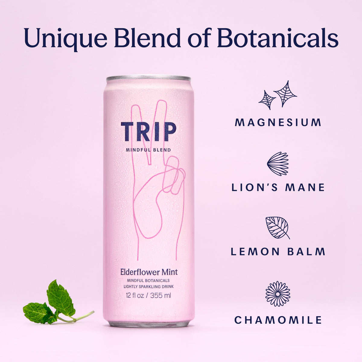 TRIP Cucumber Mint Sparkling drink with 120MG calming Magnesium + Lion’s Mane + Chamomile + Lemon Balm. Low Calorie and Vegan (Pack of 12 x 250ml) - Packaging Might Vary