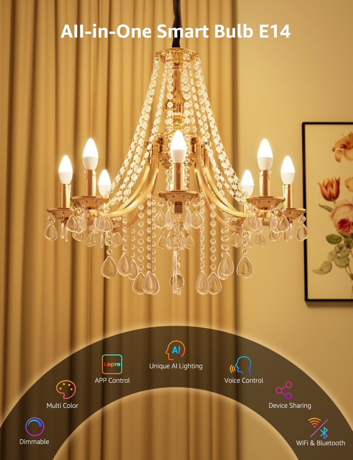 Lepro AI Smart Bulb E14, Colour Changing, Dimmable, Works with Alexa/Google