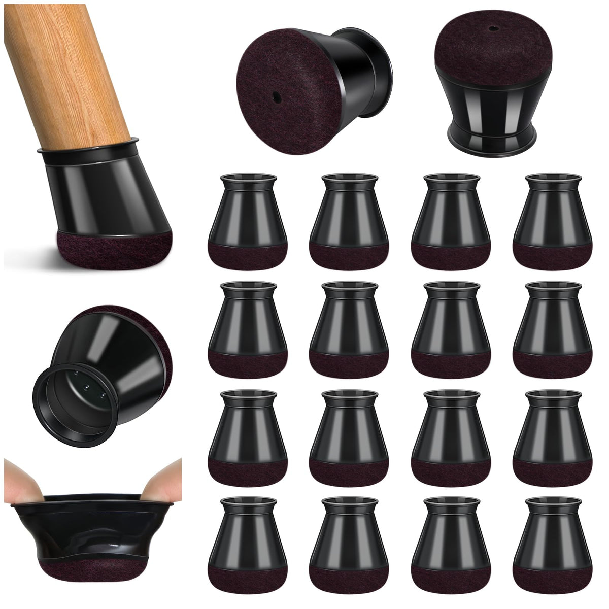 Chair Leg Floor Protectors, 16 Pcs, Medium Round Black
