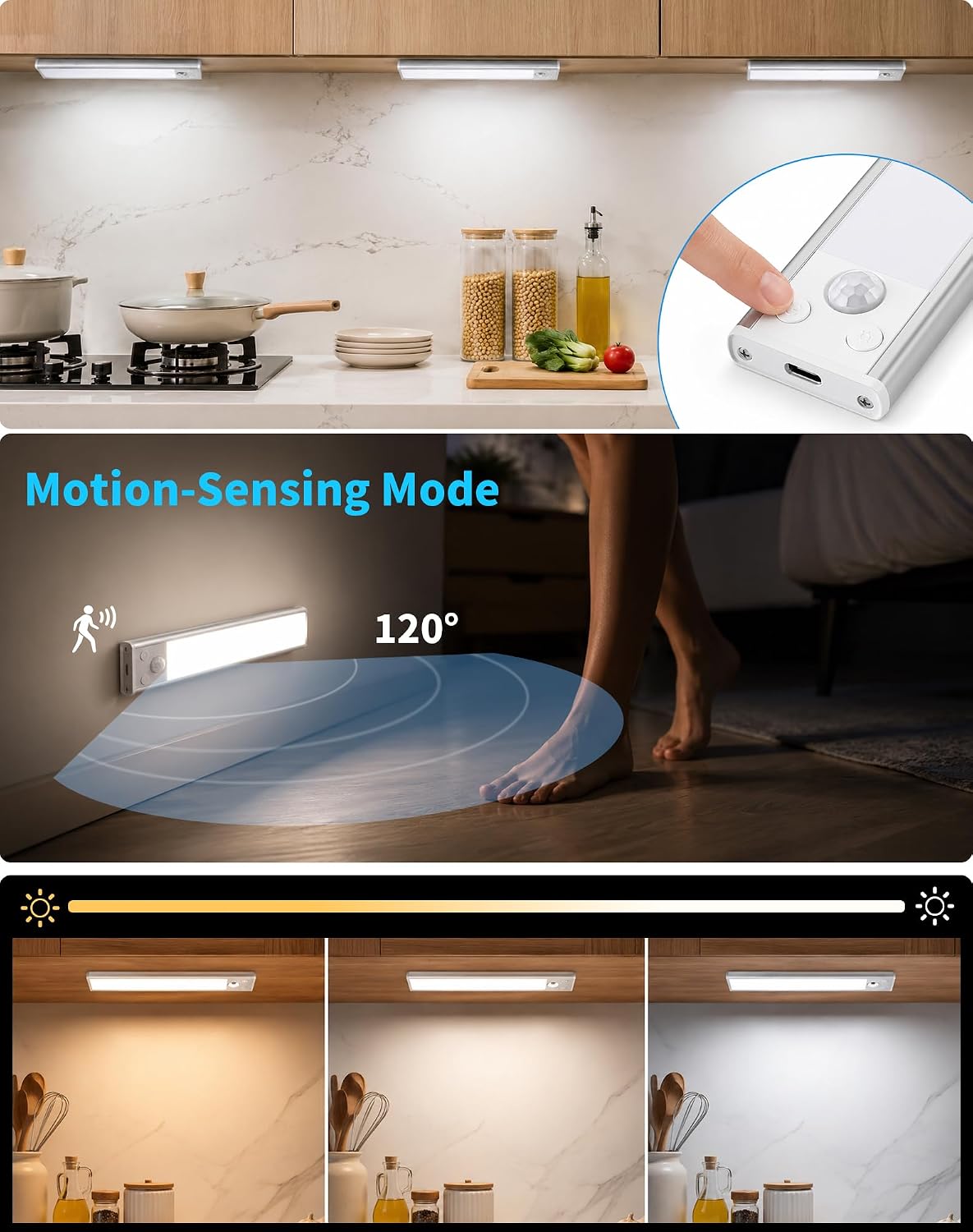 JEKEMORYE Under Cabinet Kitchen Lights Cupboard - LED Motion Sensor Light
