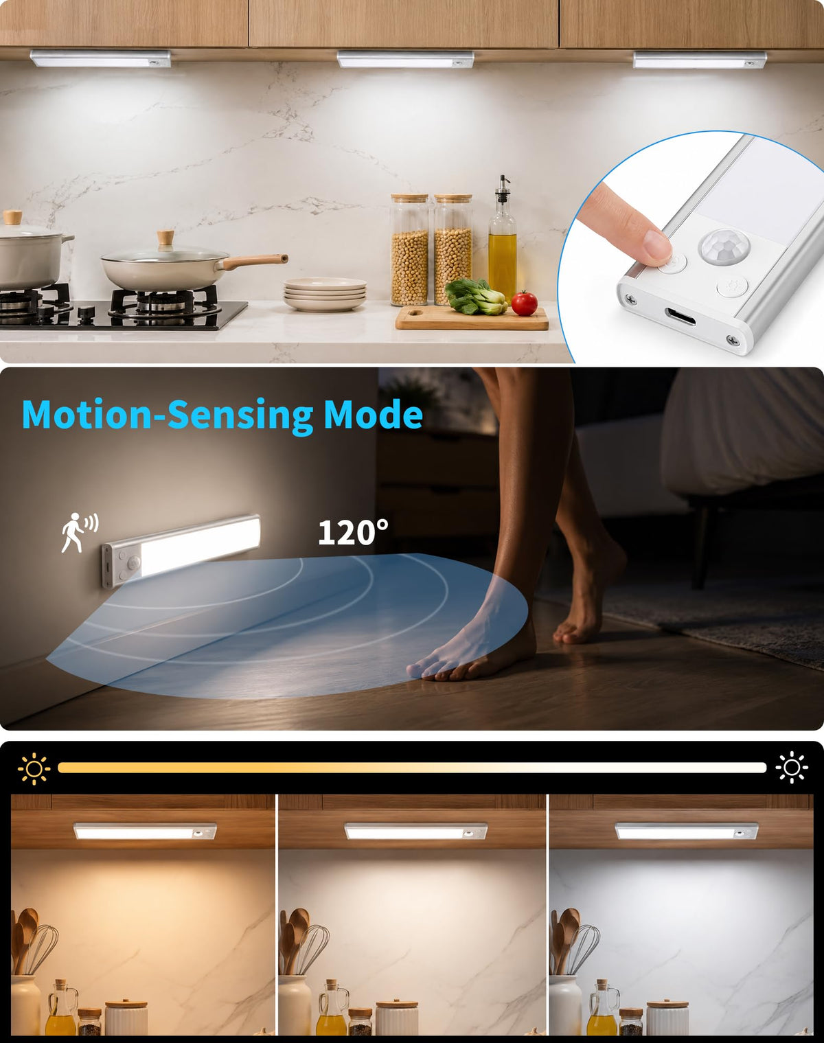 JEKEMORYE Under Cabinet Kitchen Lights Cupboard - LED Motion Sensor Light