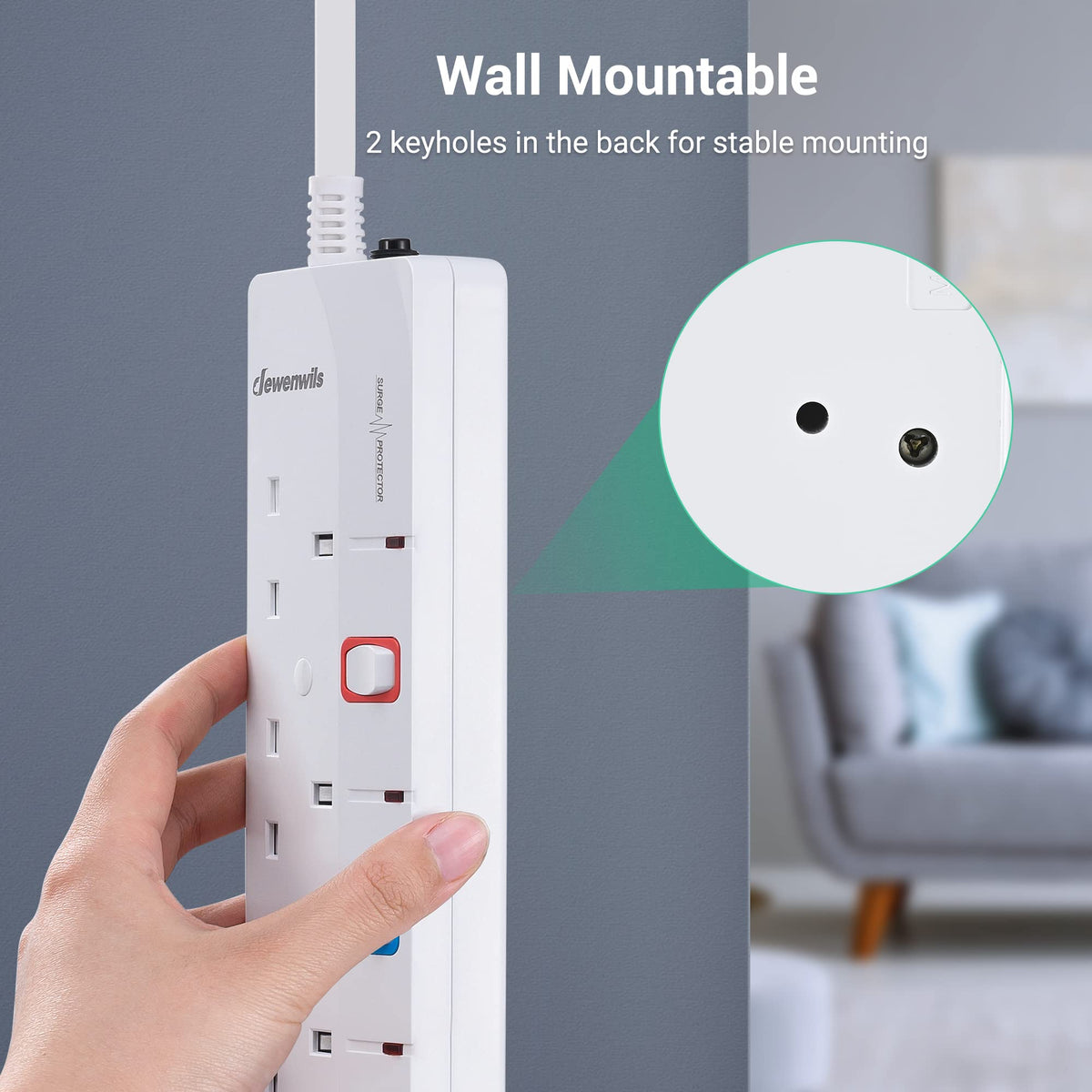 DEWENWILS 6 Way Surge Protected Extension Lead with Individual Switches