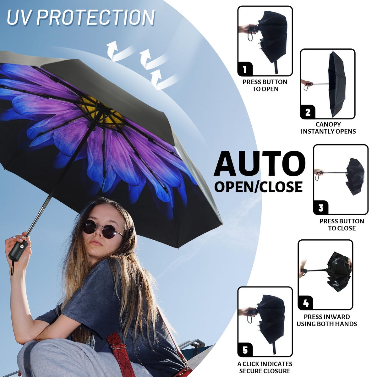 SY COMPACT Travel Umbrella Windproof Automatic Unbreakable UV Protection